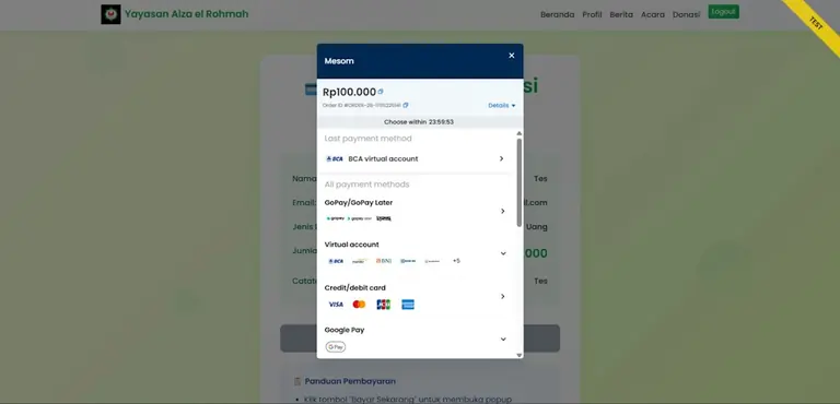 Online payment form with credit card options displayed.