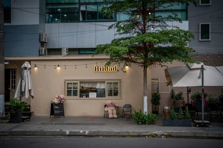A small cafe is set up on the street.